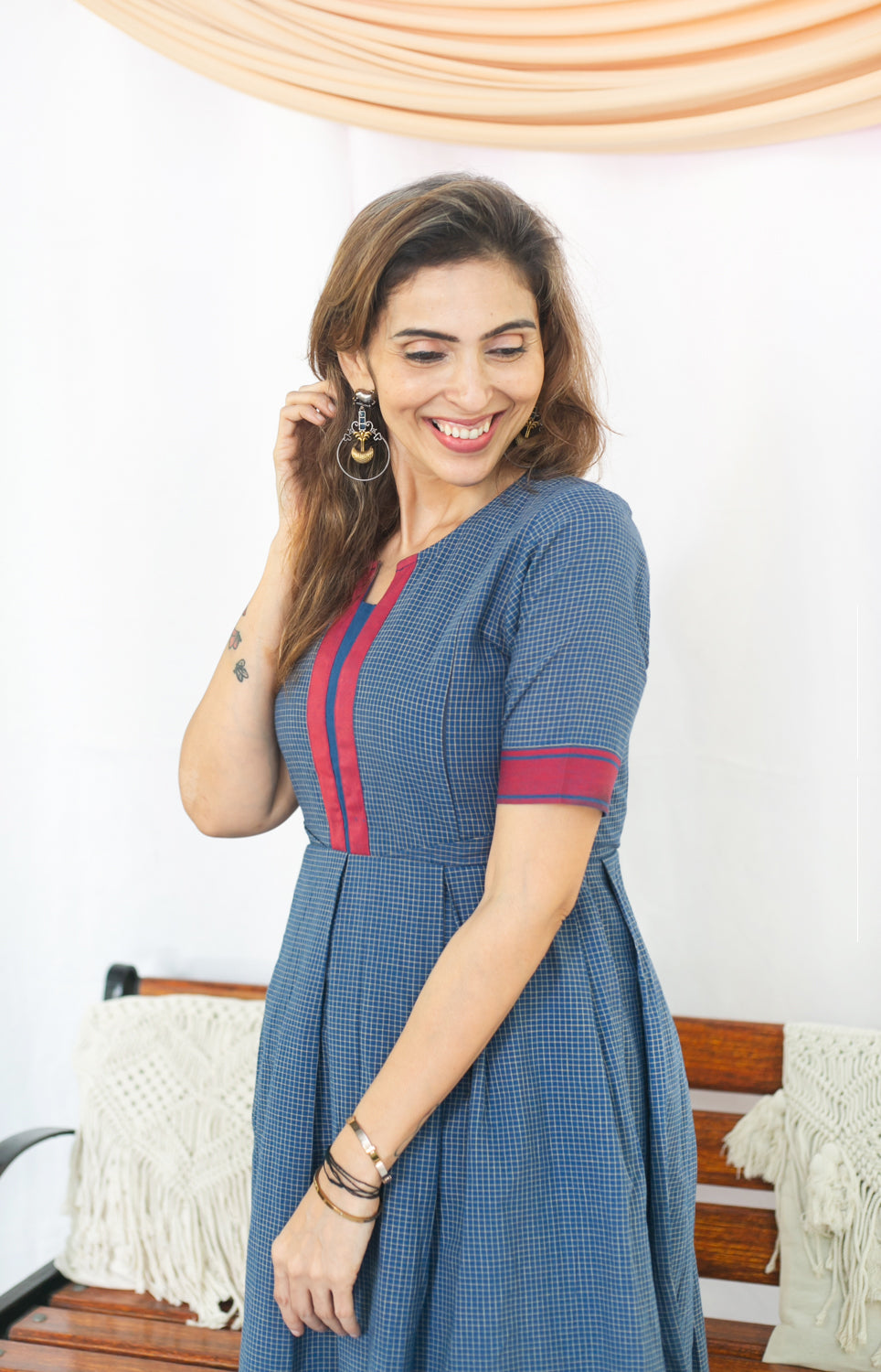 Checks On Blue Maternity Feeding dress