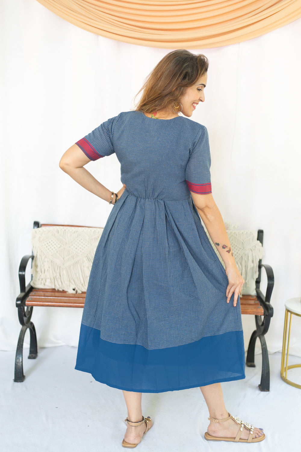 Checks On Blue Maternity Feeding dress