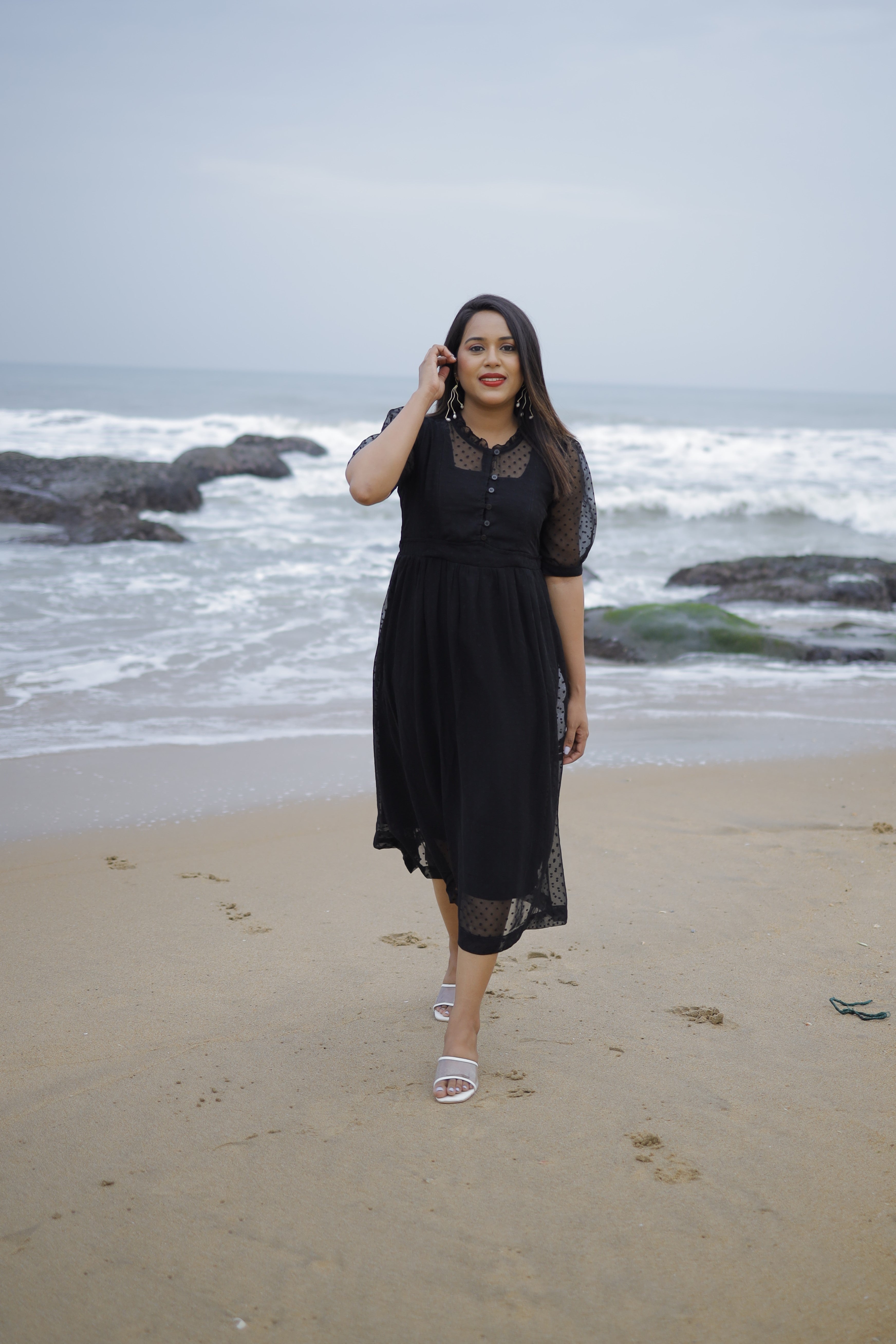 Lady in black Maternity Feeding Dress