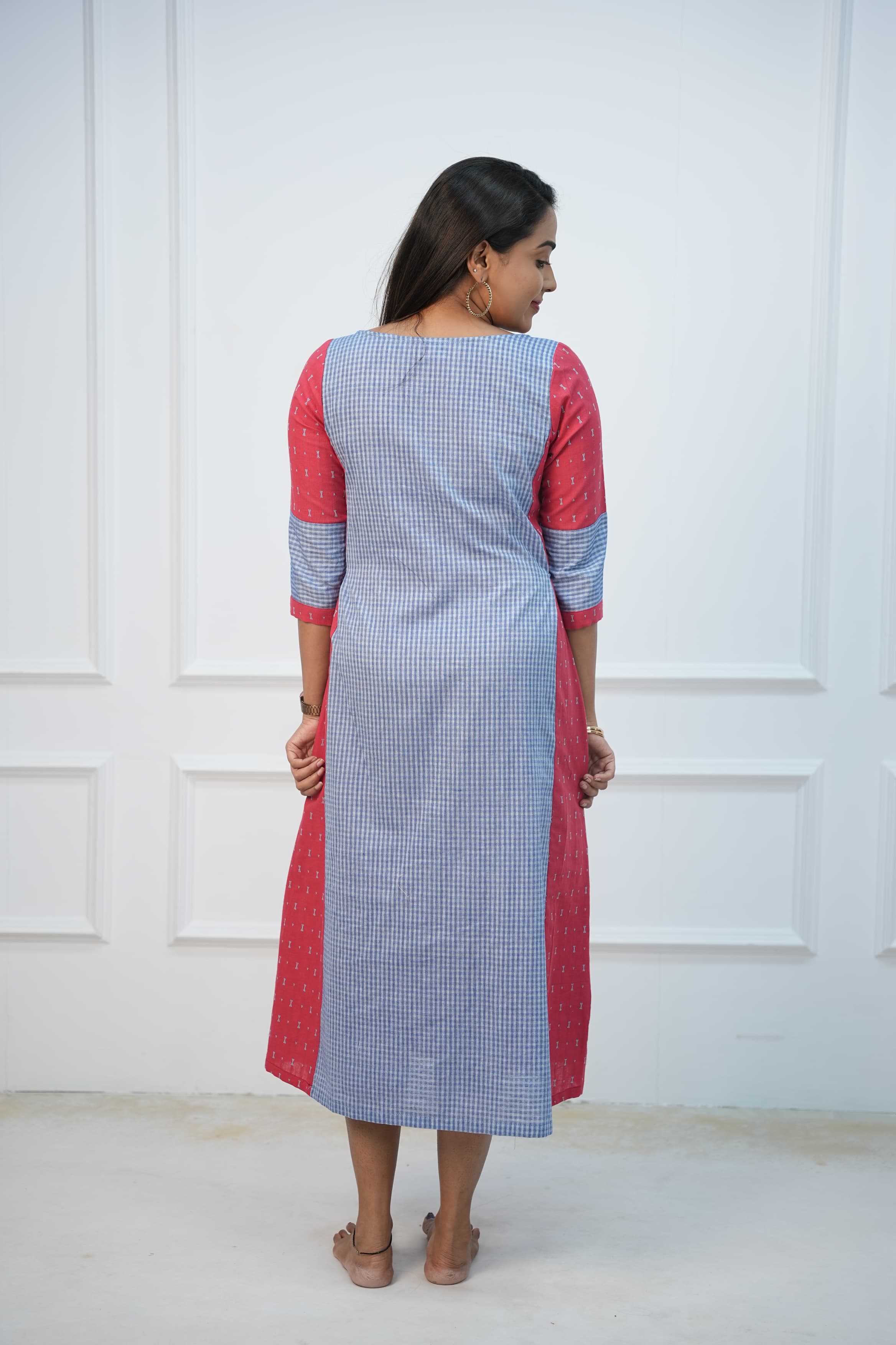 Coral checks Maternity Feeding Dress