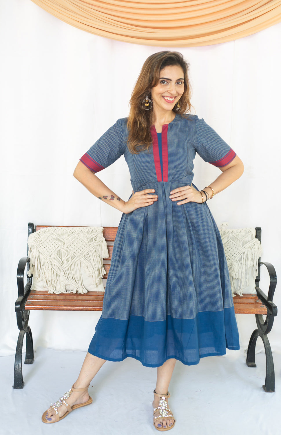 Checks On Blue Maternity Feeding dress