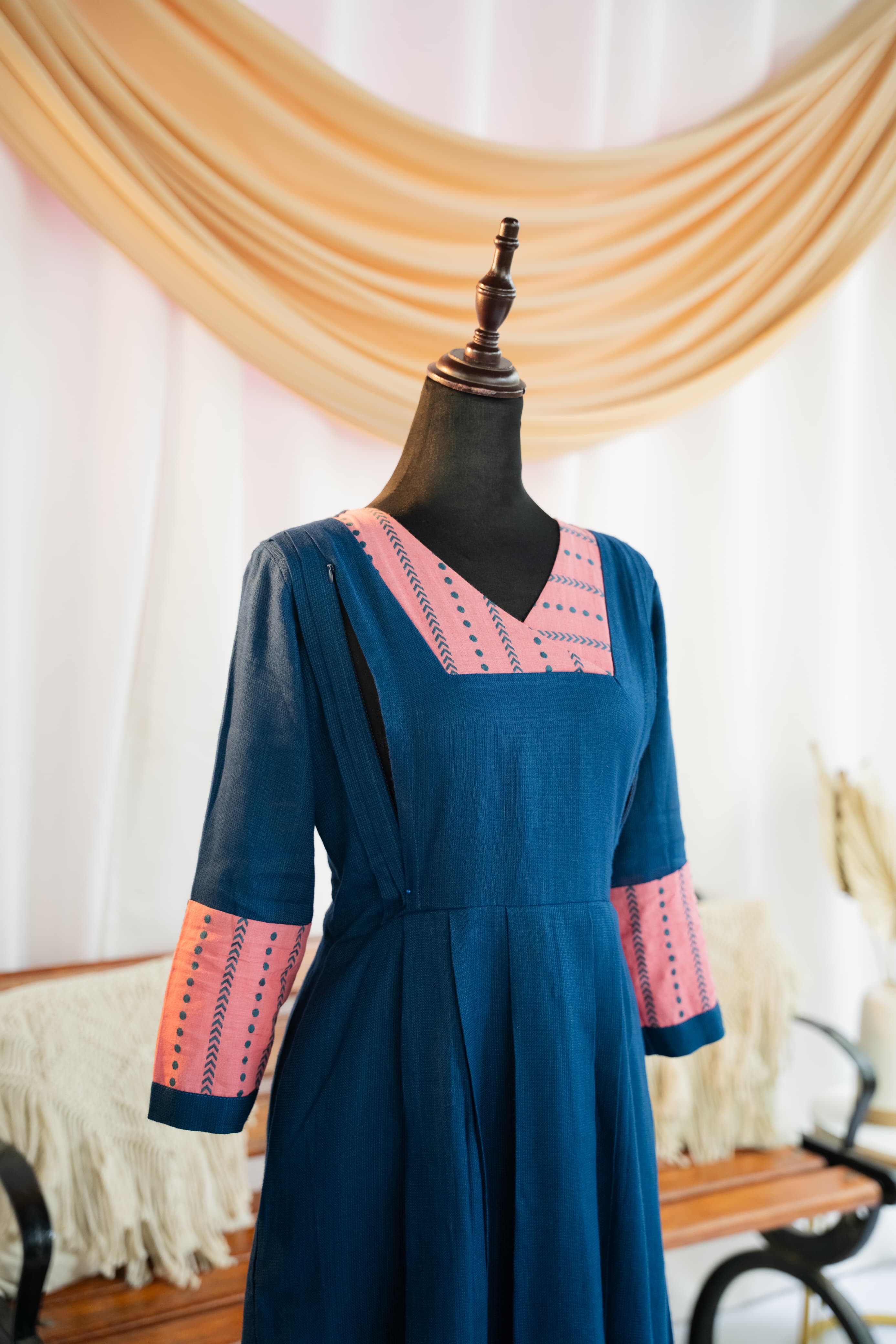 Navy Blush Maternity Feeding Dress