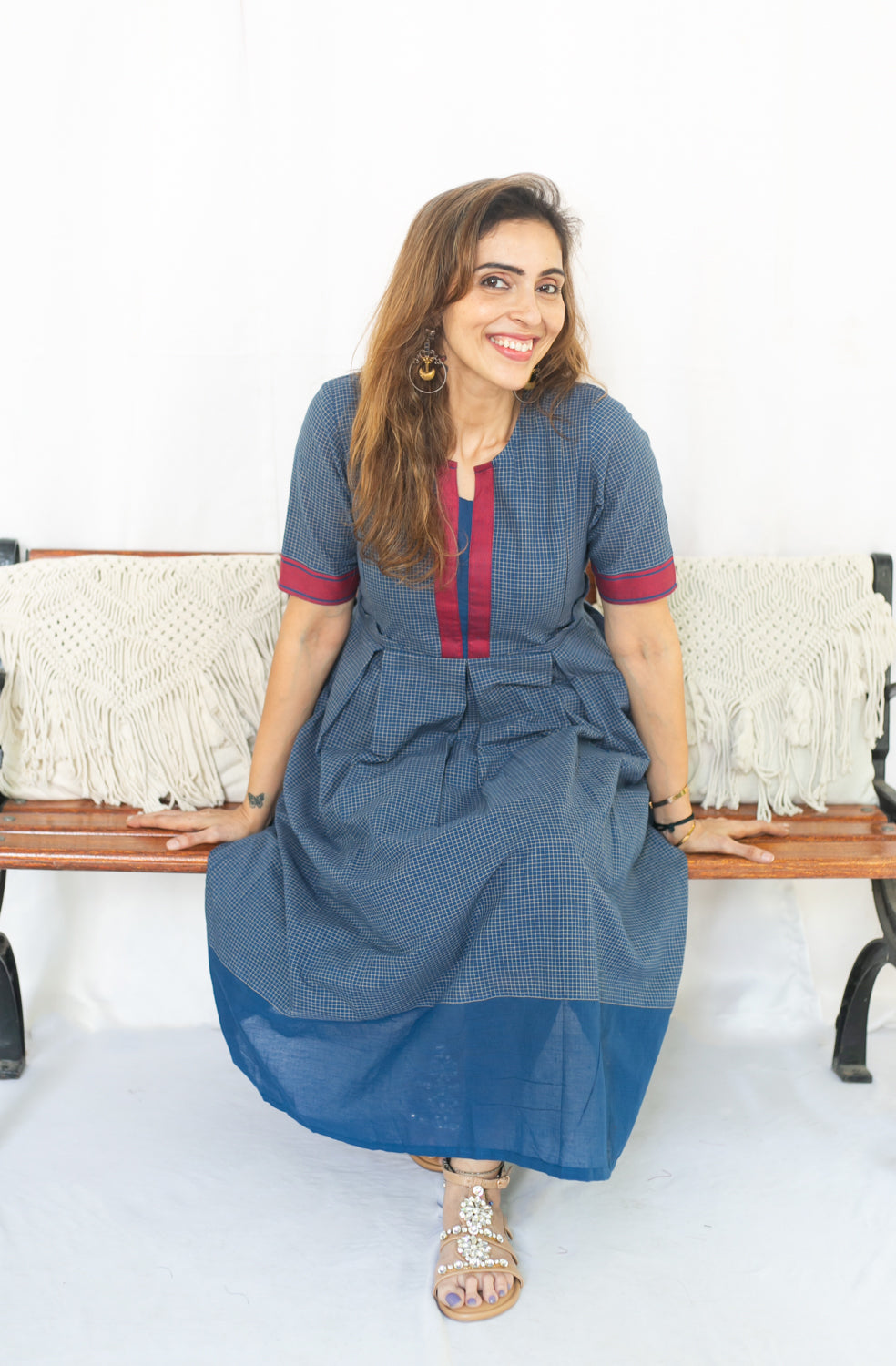 Checks On Blue Maternity Feeding dress