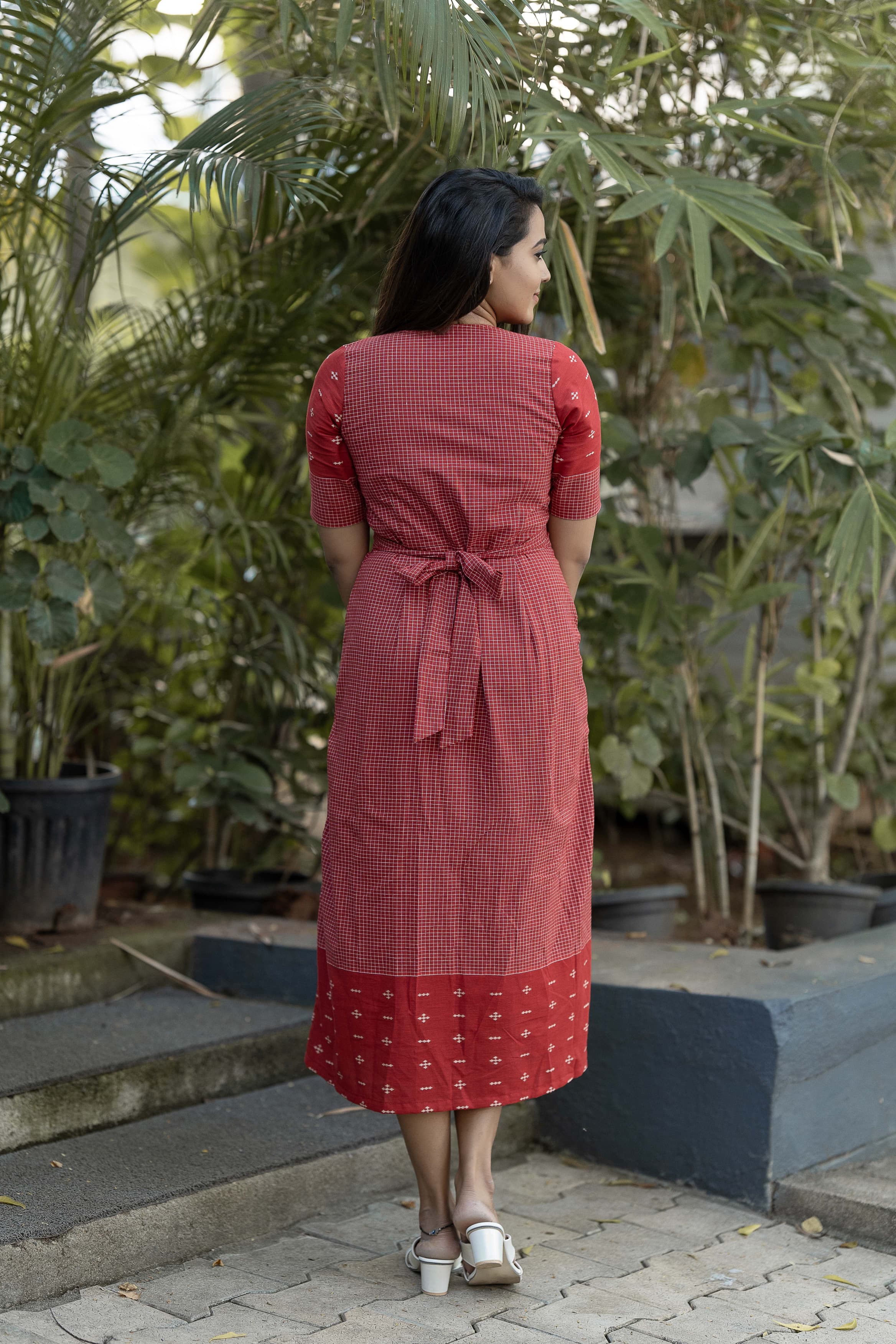 Checks On Red Maternity Feeding Dress