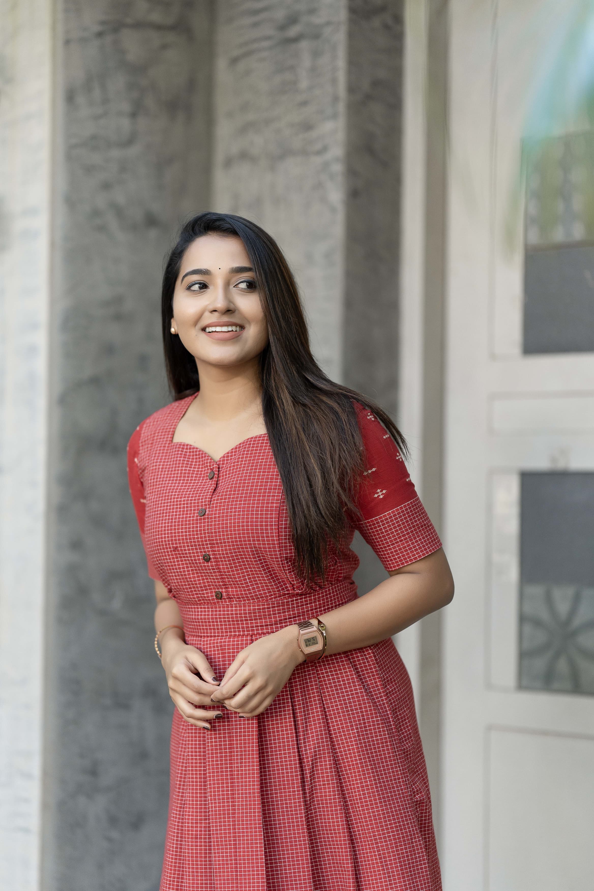 Checks On Red Maternity Feeding Dress