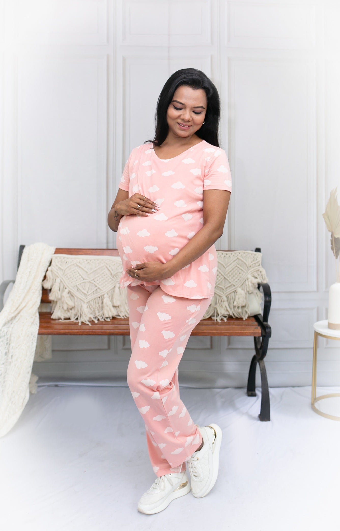 Pink clouds zipless feeding co-ord