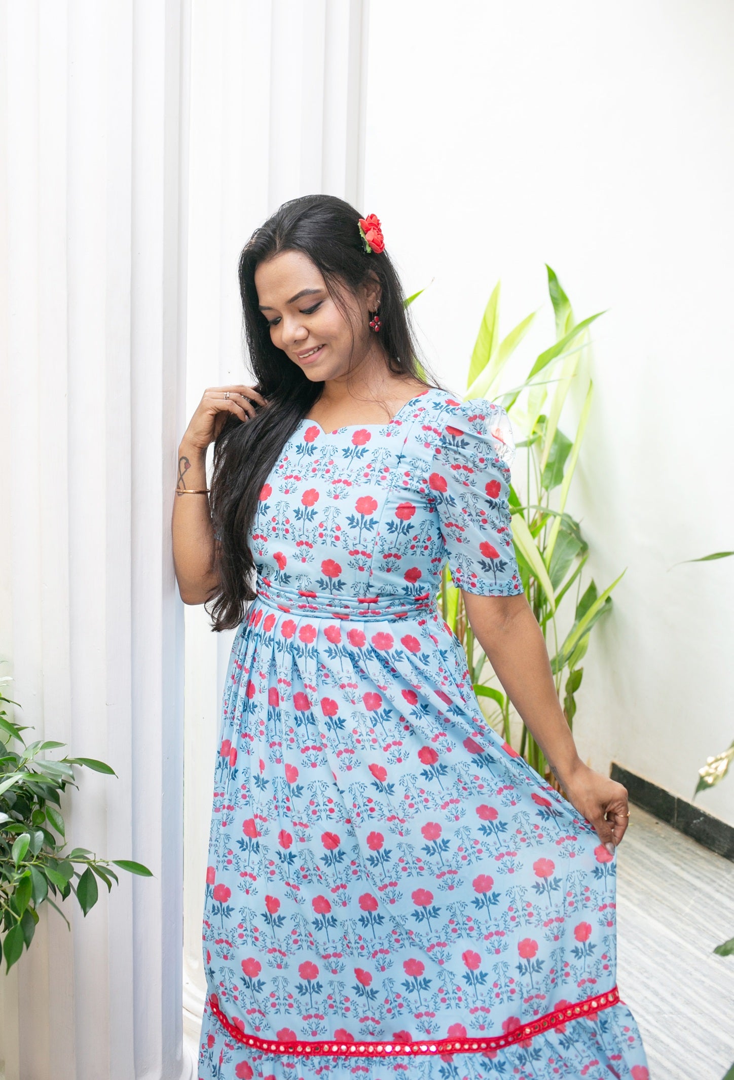 Roses on my Blue Sky Maternity Feeding Dress