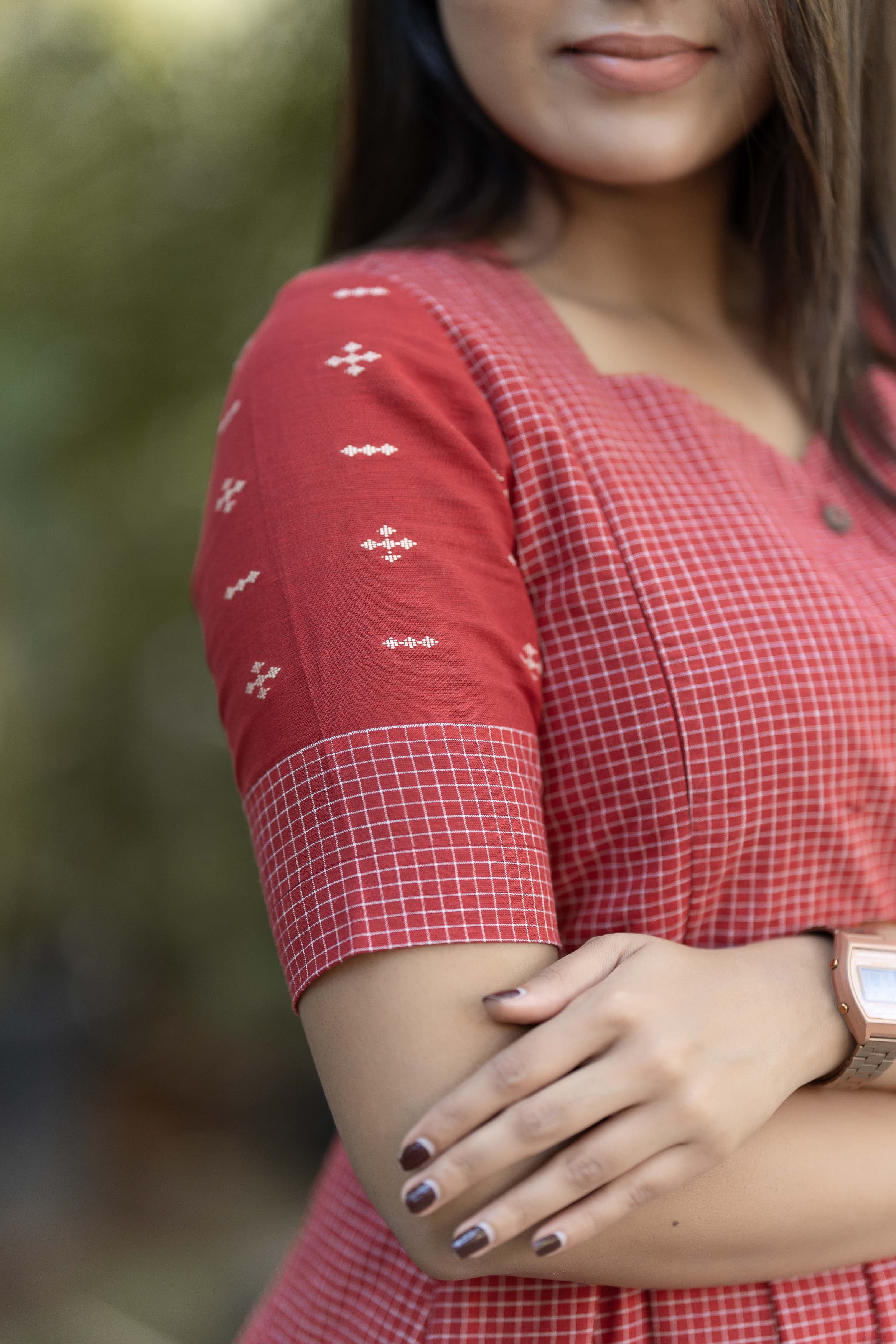 Checks On Red Maternity Feeding Dress