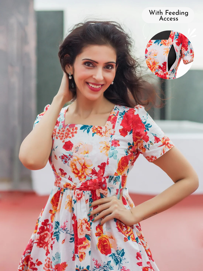 Roses r Red Maternity Feeding dress