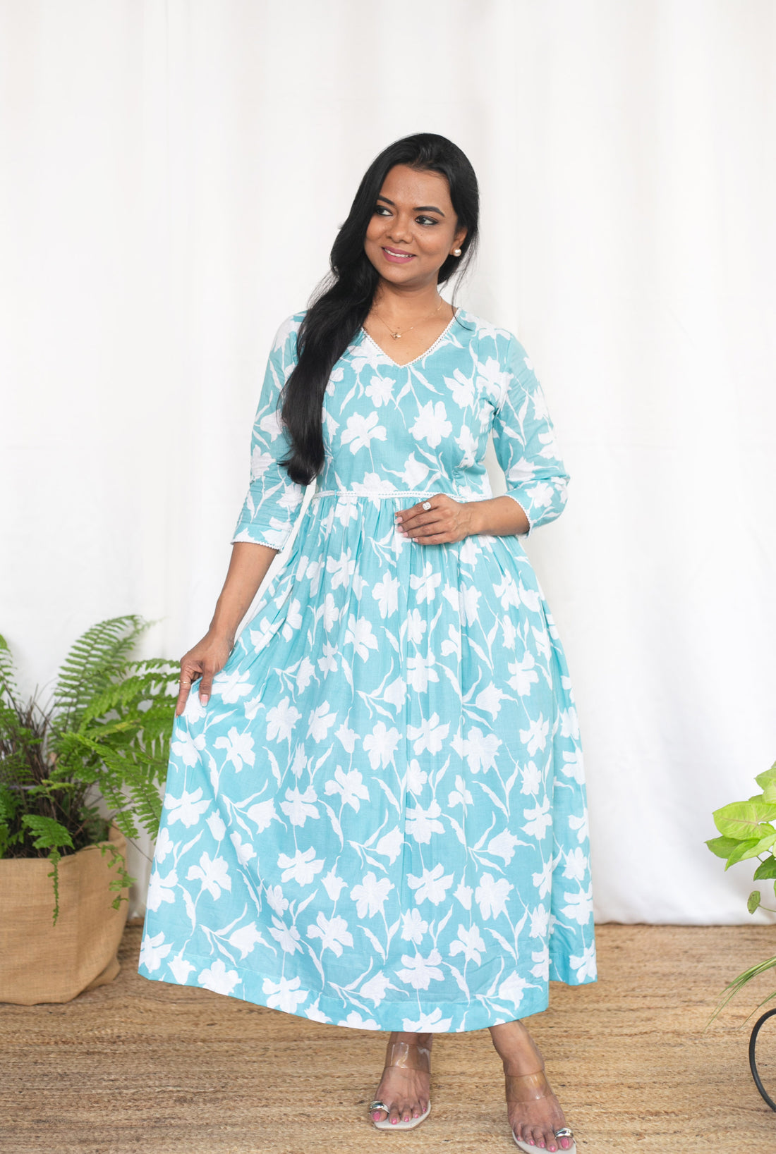 Blue Mist Maternity Feeding Dress