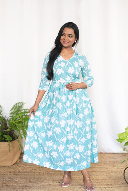 Blue Mist Maternity Feeding Dress