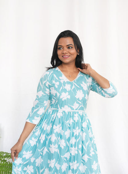 Blue Mist Maternity Feeding Dress