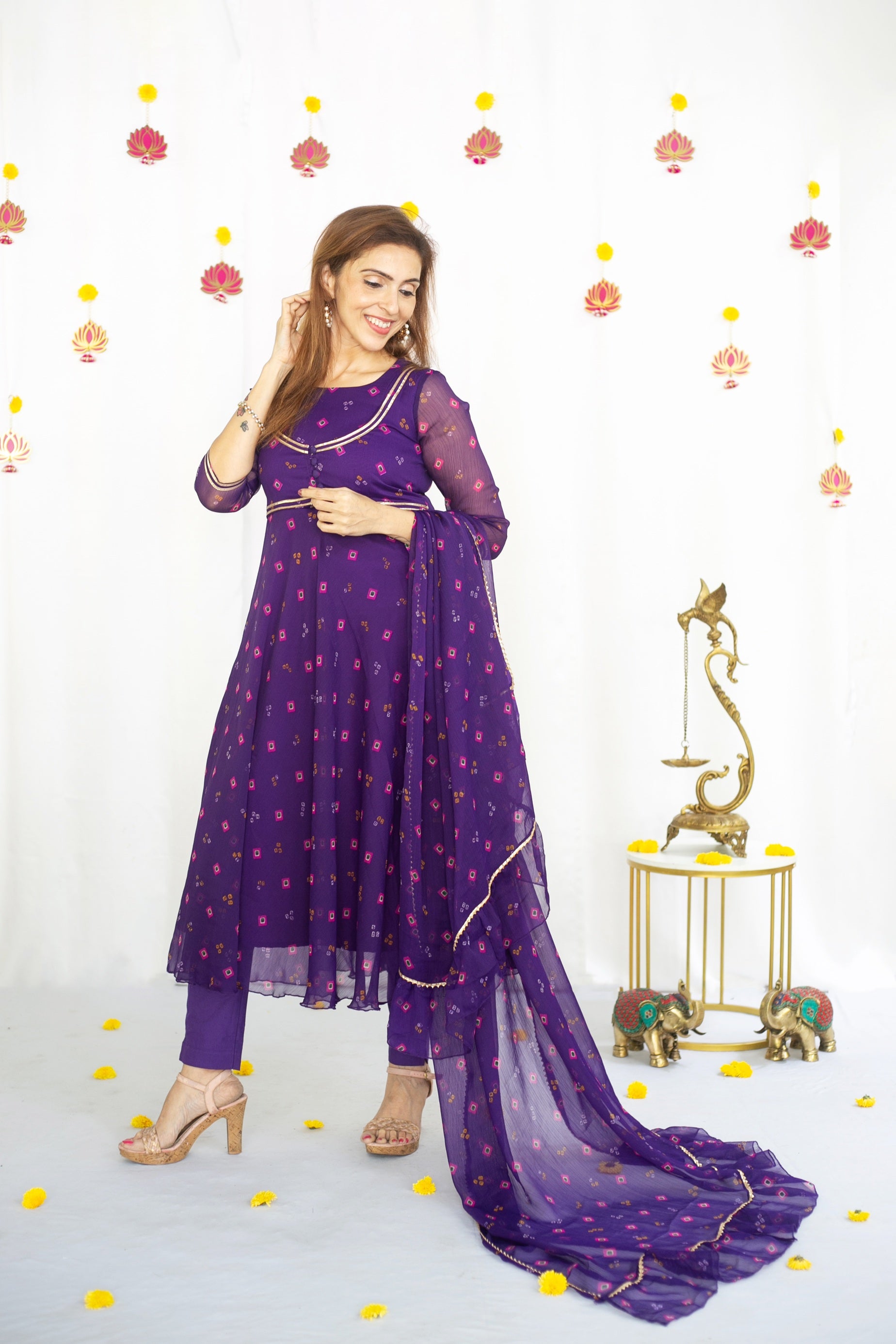 Bandhini Royal Maternity Feeding Anarkali set