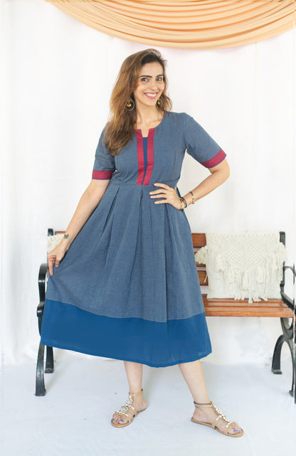 Checks On Blue Maternity Feeding dress