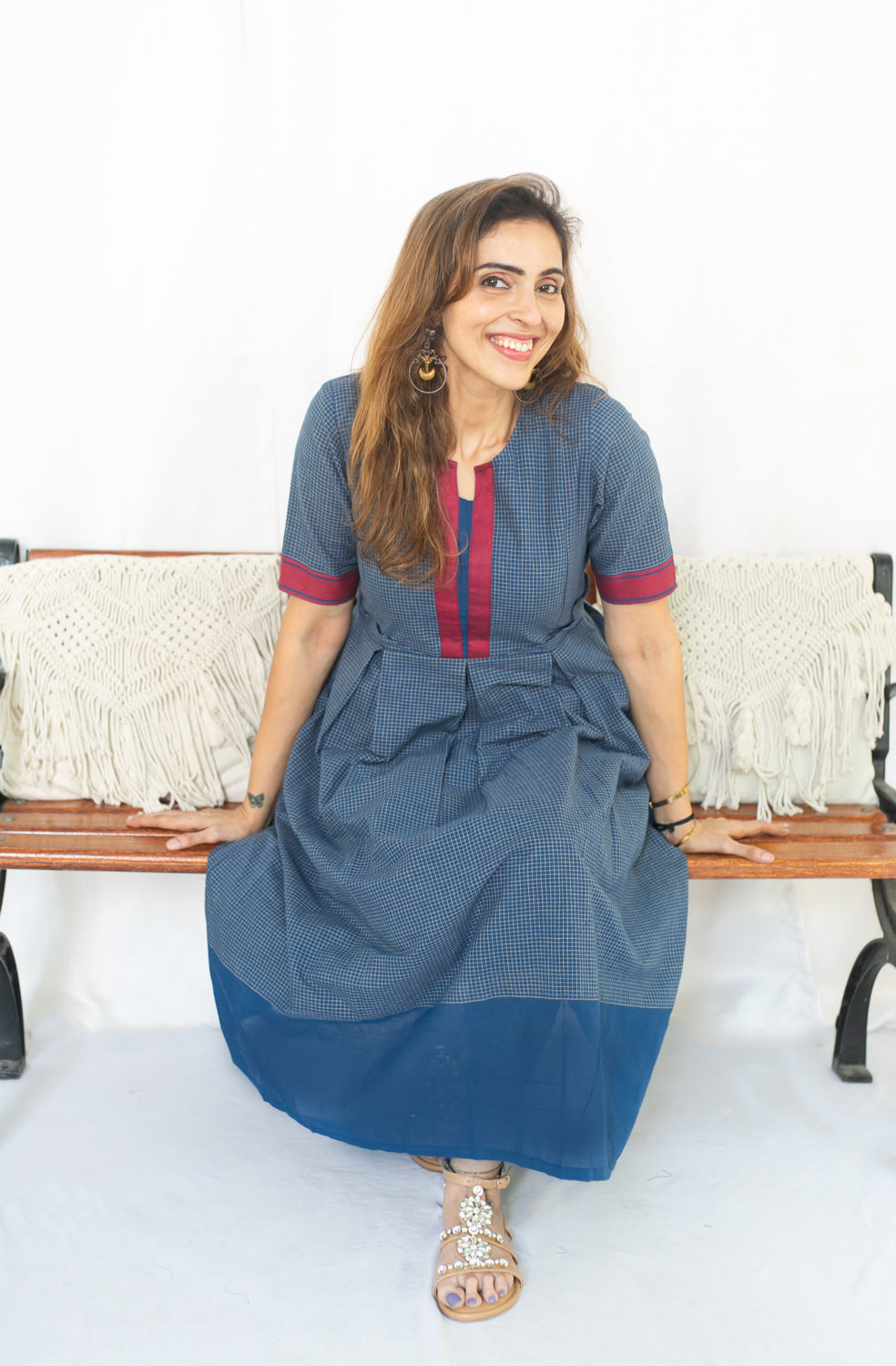 Checks On Blue Maternity Feeding dress