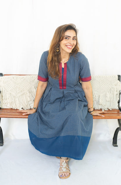Checks On Blue Maternity Feeding dress