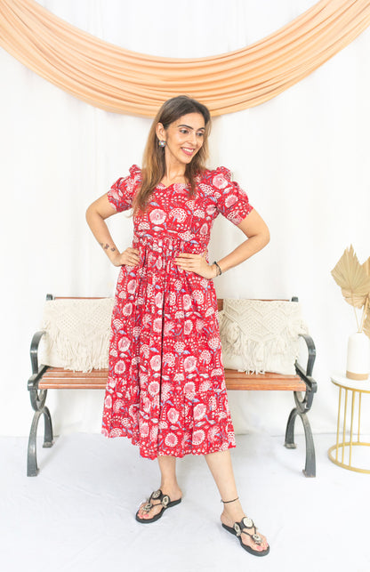 Red Pop Maternity Feeding Dress