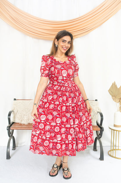 Red Pop Maternity Feeding Dress