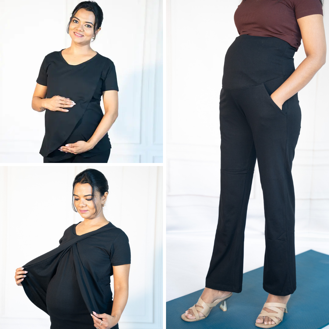Black Zipless Feeding T-Shirt + Black Zipless Feeding T-Shirt + Active Me Staright Pant