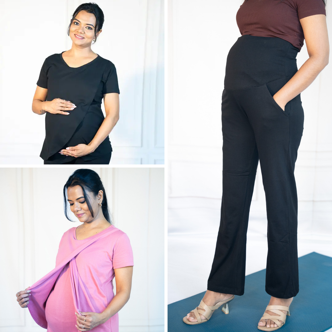 Black Zipless Feeding T-Shirt + Pink Energy Zipless Feeding T-Shirt + Active Me Staright Pant