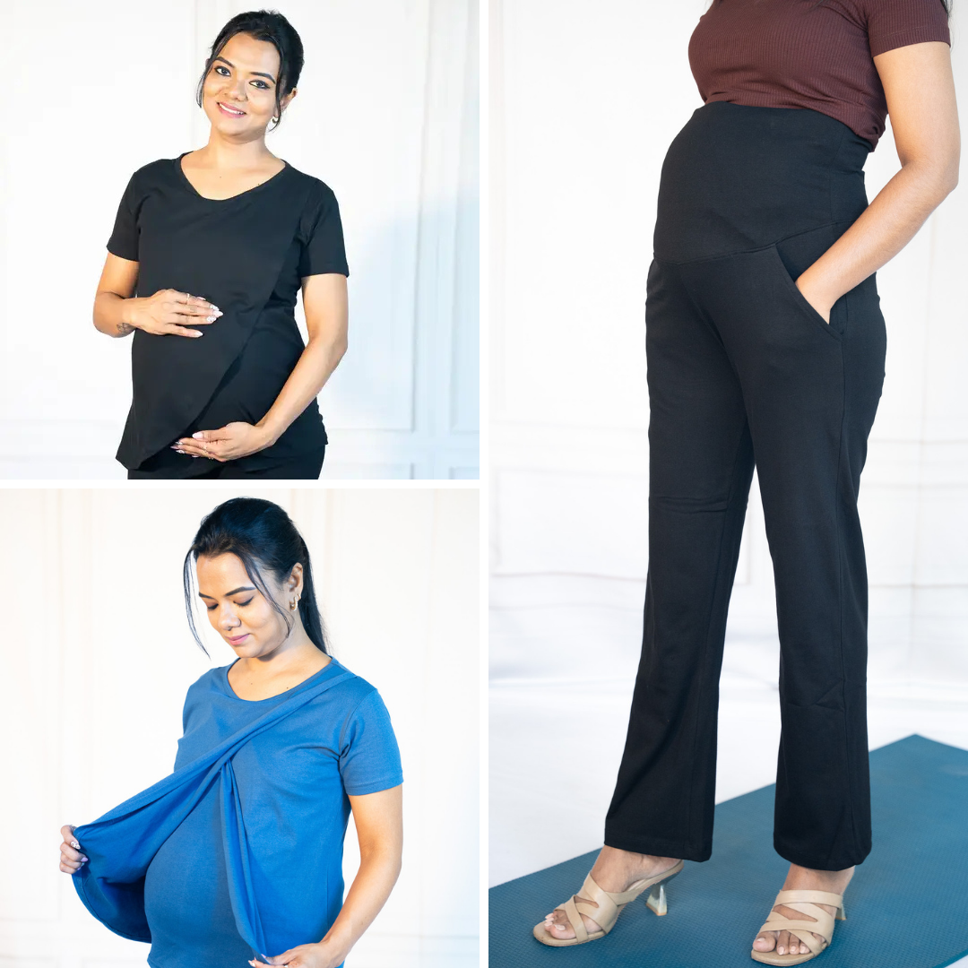 Black Zipless Feeding T-Shirt + Blue Power Zipless Feeding T-Shirt + Active Me Staright Pant