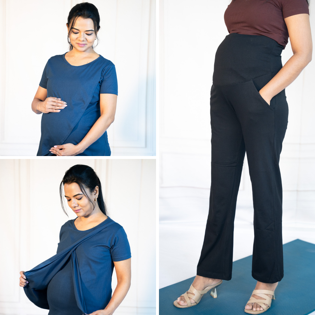 Blue Fit Zipless Feeding T-Shirt + Blue Fit Zipless Feeding T-Shirt + Active Me Staright Pant