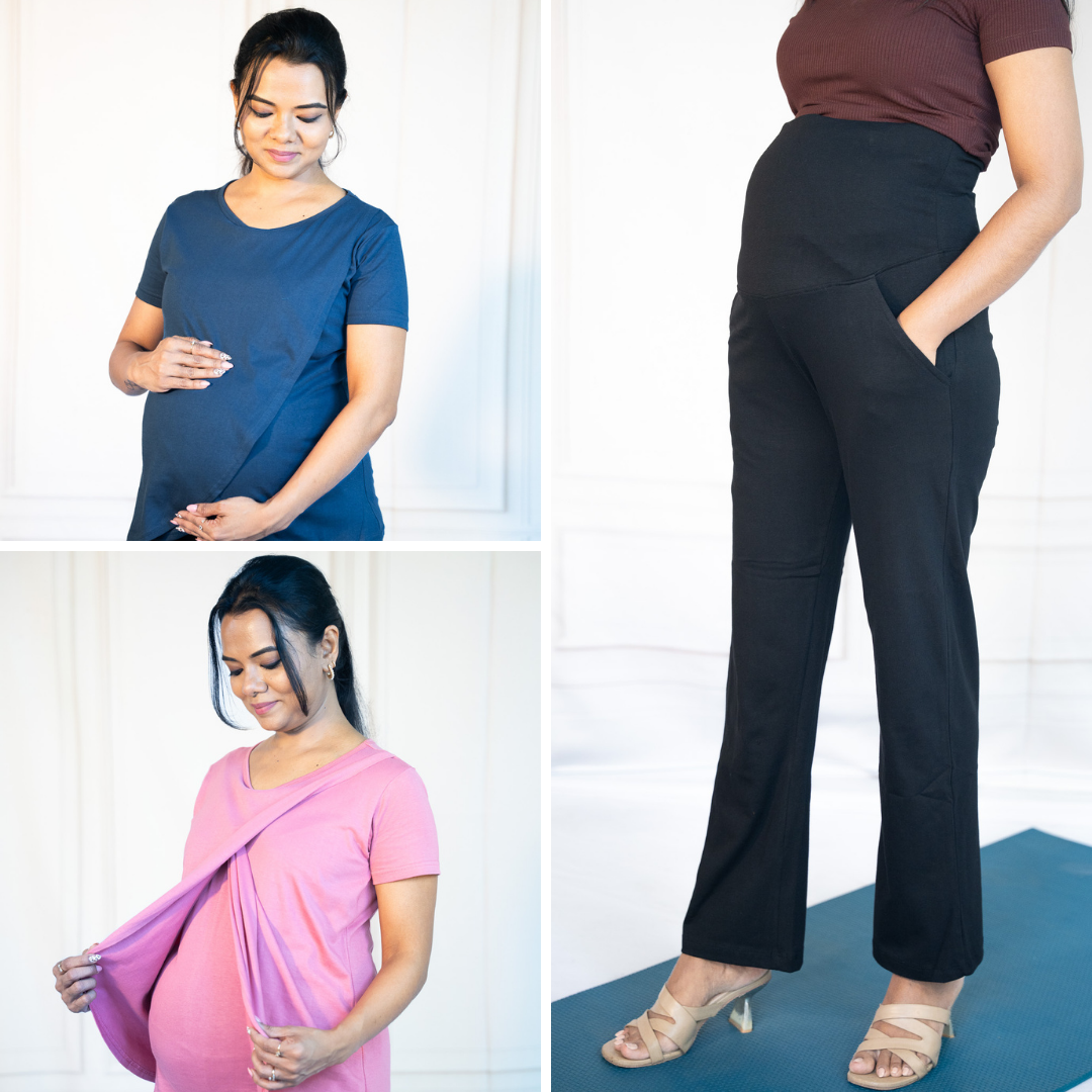Pink Energy Zipless Feeding T-Shirt + Blue Fit Zipless Feeding T-Shirt + Active Me Staright Pant