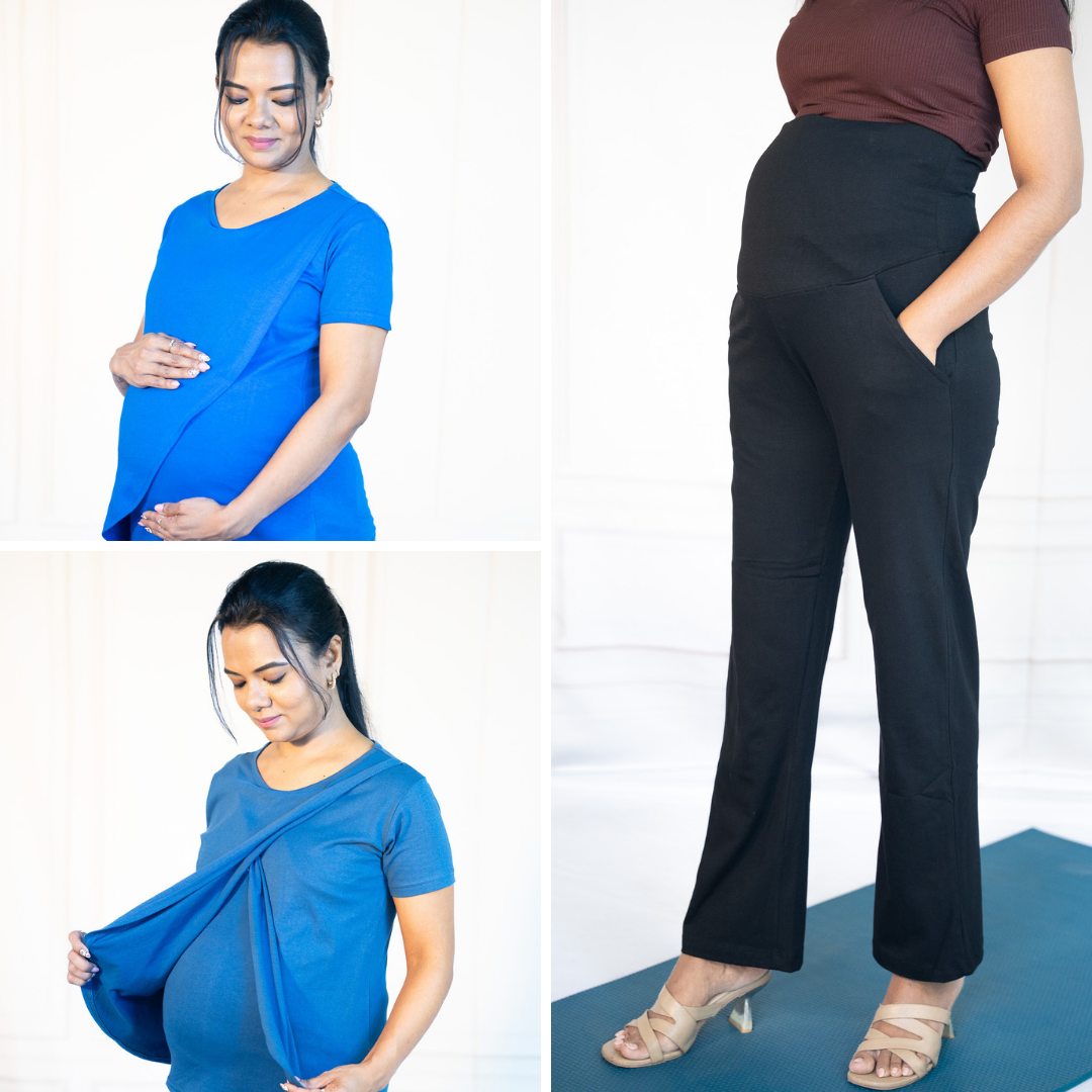 Blue Power Zipless Feeding T-Shirt + Blue Power Zipless Feeding T-Shirt + Active Me Staright Pant
