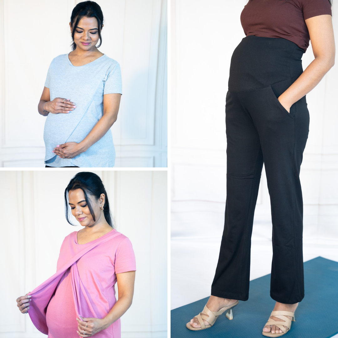 Grey Matters Zipless Feeding T-Shirt + Pink Energy Zipless Feeding T-Shirt + Active Me Staright Pant