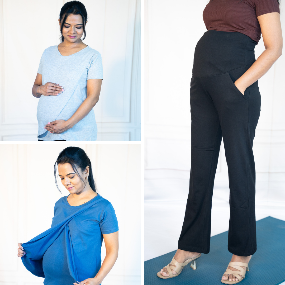 Grey Matters Zipless Feeding T-Shirt + Blue Power Zipless Feeding T-Shirt + Active Me Staright Pant