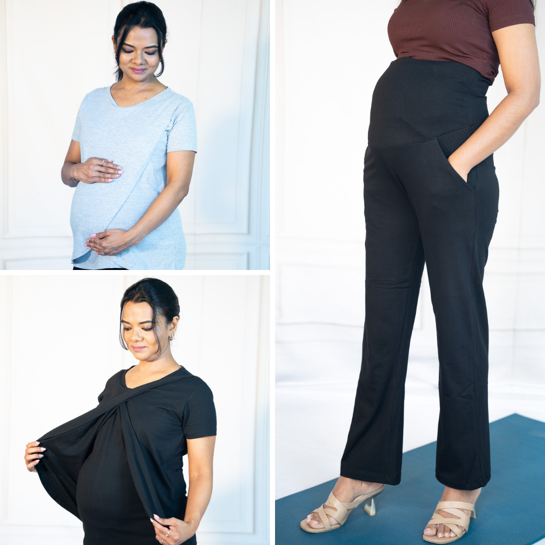 Black Zipless Feeding T-Shirt + Grey Matters Zipless Feeding T-Shirt +Active Me Straight Pant