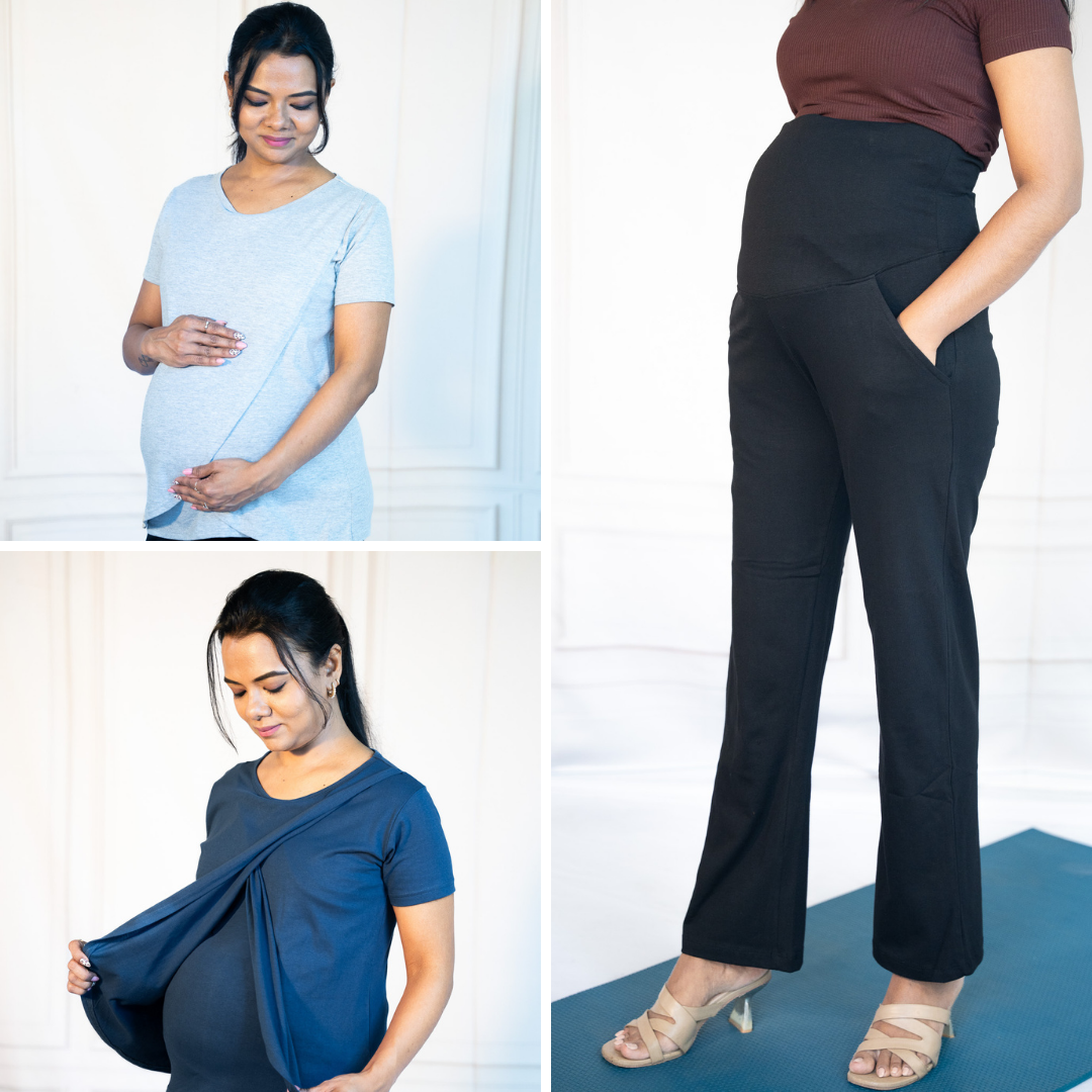 Grey Matters Zipless Feeding T-Shirt + Blue Fit Zipless Feeding T-Shirt + Active Me Staright Pant