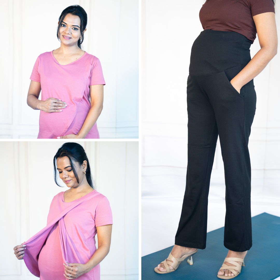 Pink Energy Zipless Feeding T-Shirt + Pink Energy Zipless Feeding T-Shirt + Active Me Staright Pant