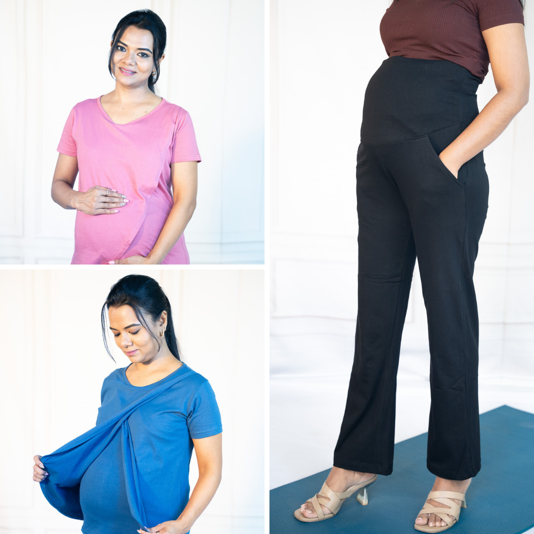 Pink Energy Zipless Feeding T-Shirt + Blue Power Zipless Feeding T-Shirt + Active Me Staright Pant