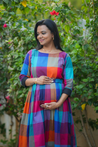 Madras Coffee Maternity Feeding Dress