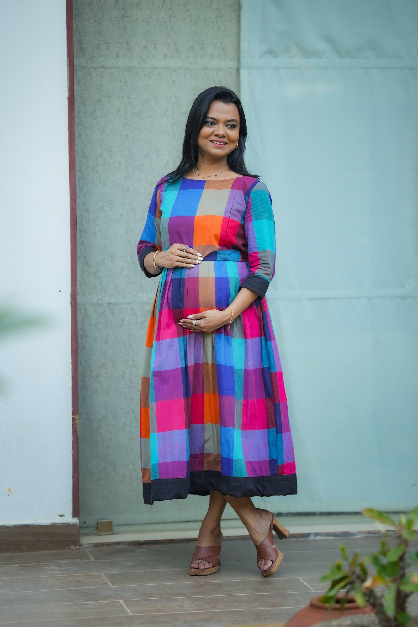 Madras Coffee Maternity Feeding Dress