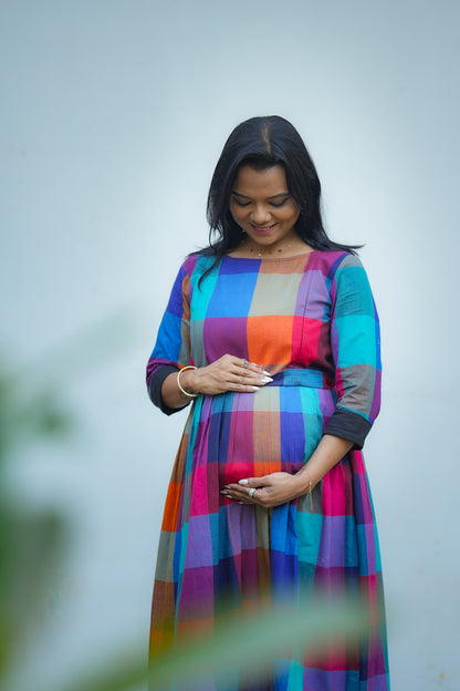 Madras Coffee Maternity Feeding Dress