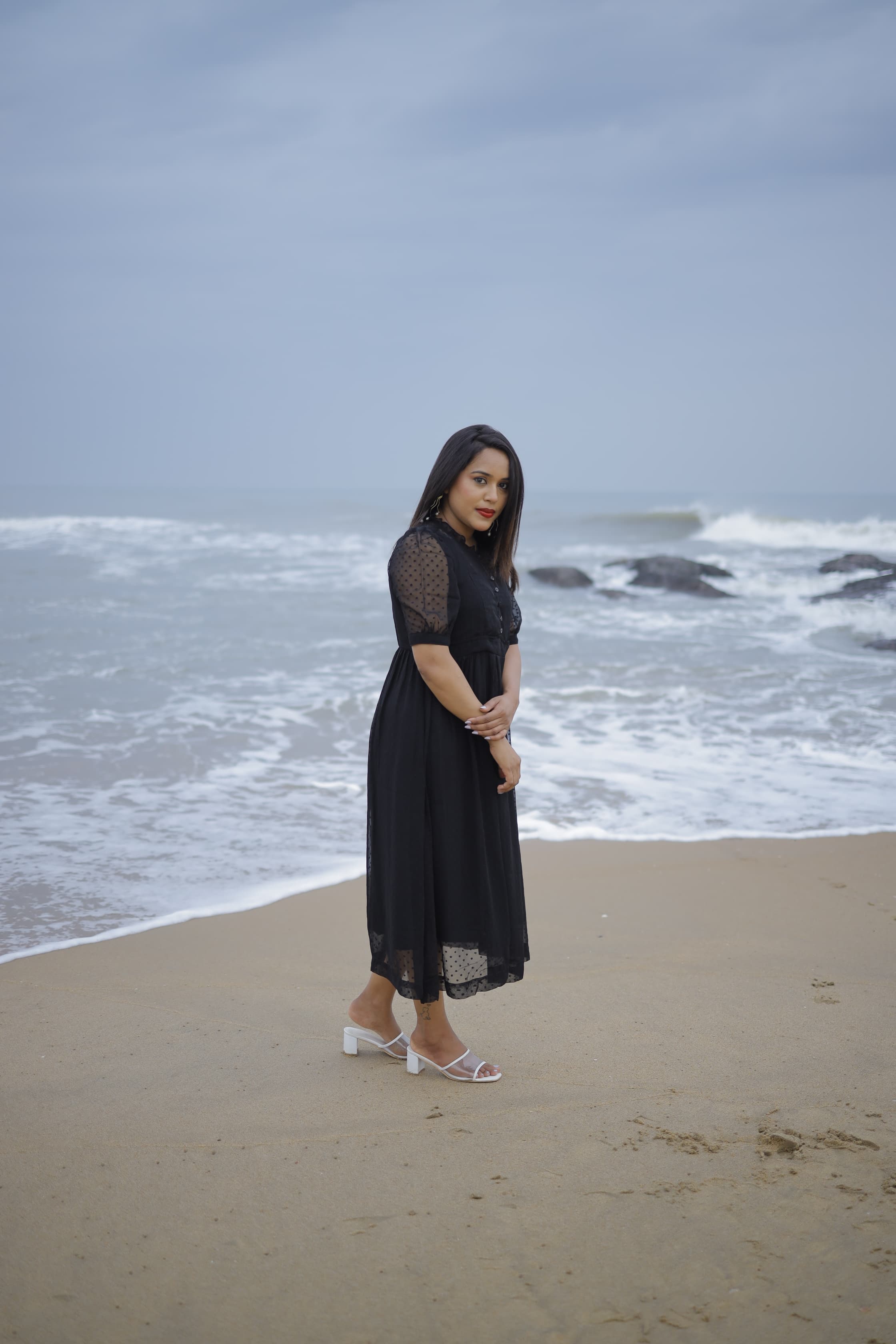 Lady in black Maternity Feeding Dress