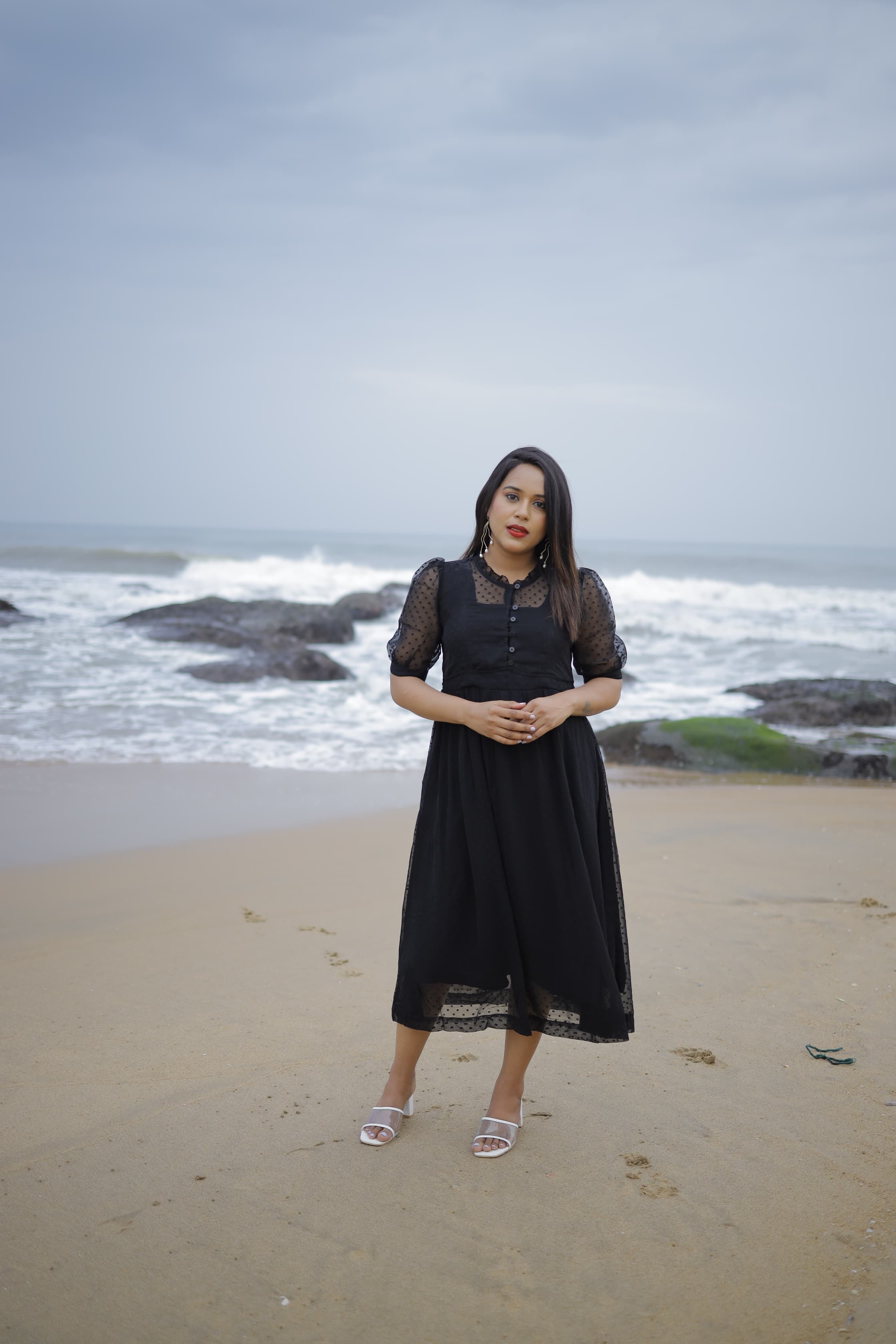 Lady in black Maternity Feeding Dress