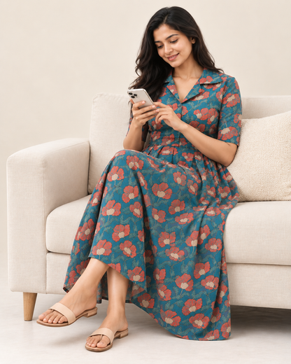 Blooming green Maternity Feeding Frock
