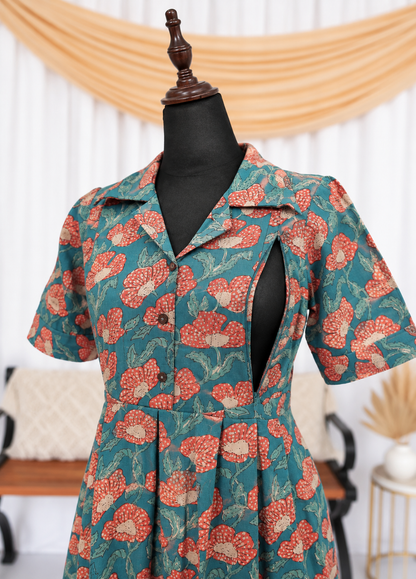 Blooming green Maternity Feeding Frock