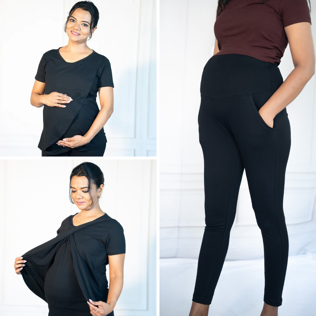Black Zipless Feeding T-Shirt + Black Zipless Feeding T-Shirt + Alinged Me Yoga Pant Legging