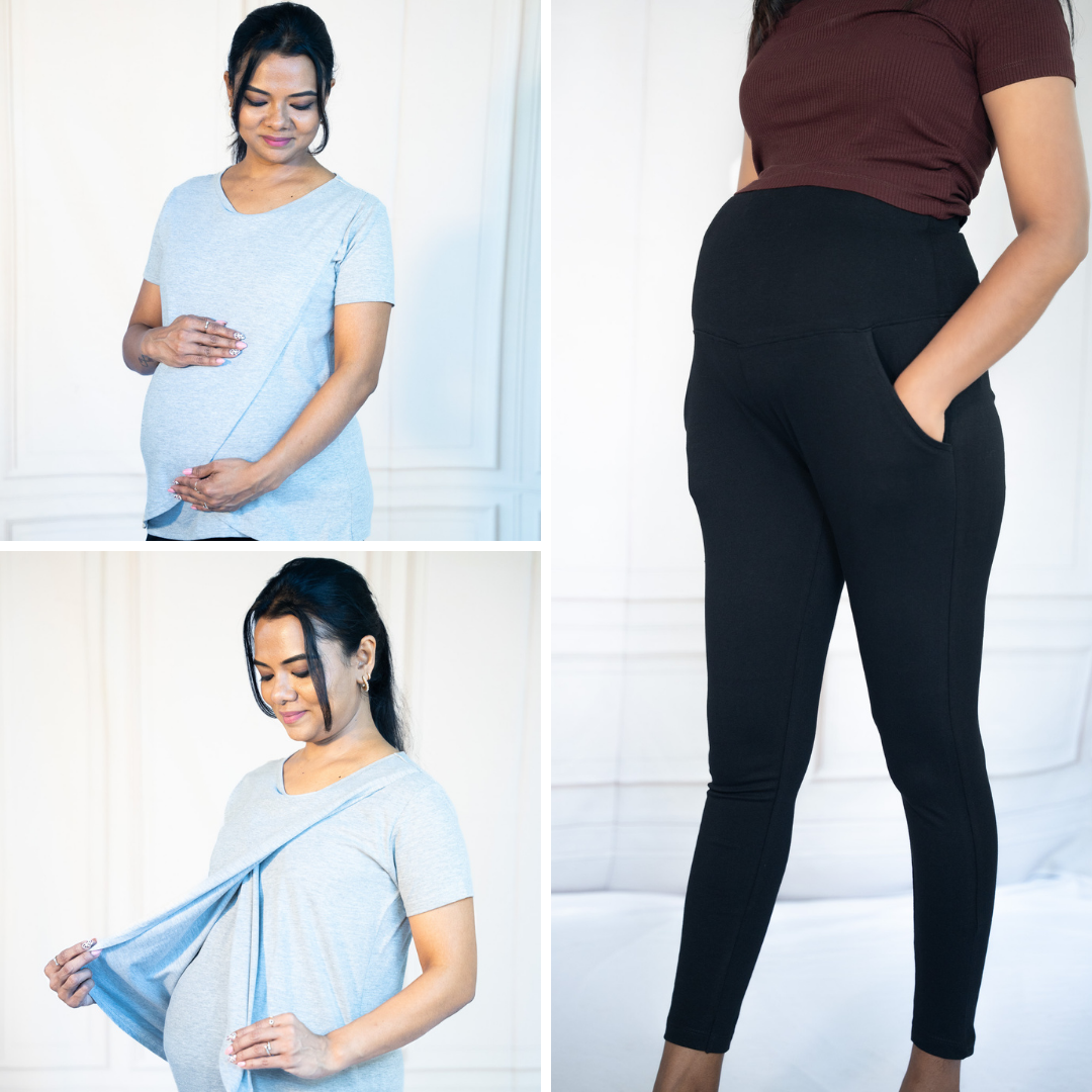 Grey Matters Zipless Feeding T-Shirt + Grey Matters Zipless Feeding T-Shirt + Alinged Me Yoga Pant Legging