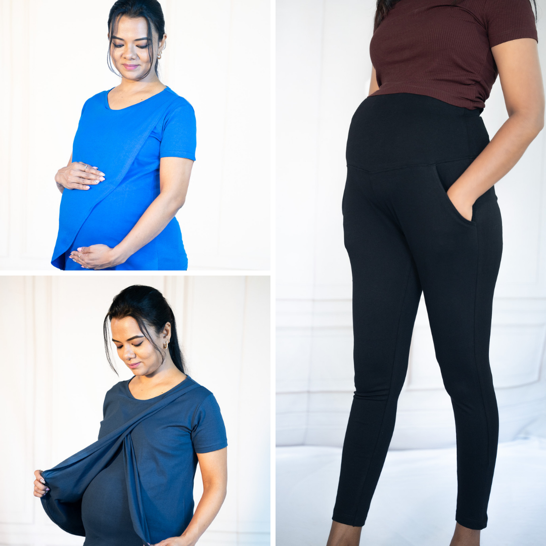 Blue Power Zipless Feeding T-Shirt + Blue Fit Zipless Feeding T-Shirt + Alinged Me Yoga Pant Legging