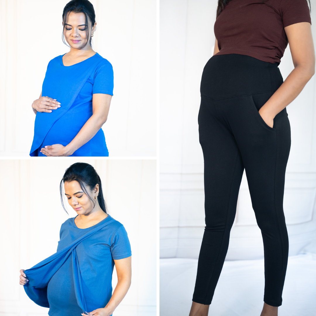 Blue Power Zipless Feeding T-Shirt + Blue Power Zipless Feeding T-Shirt + Alinged Me Yoga Pant Legging