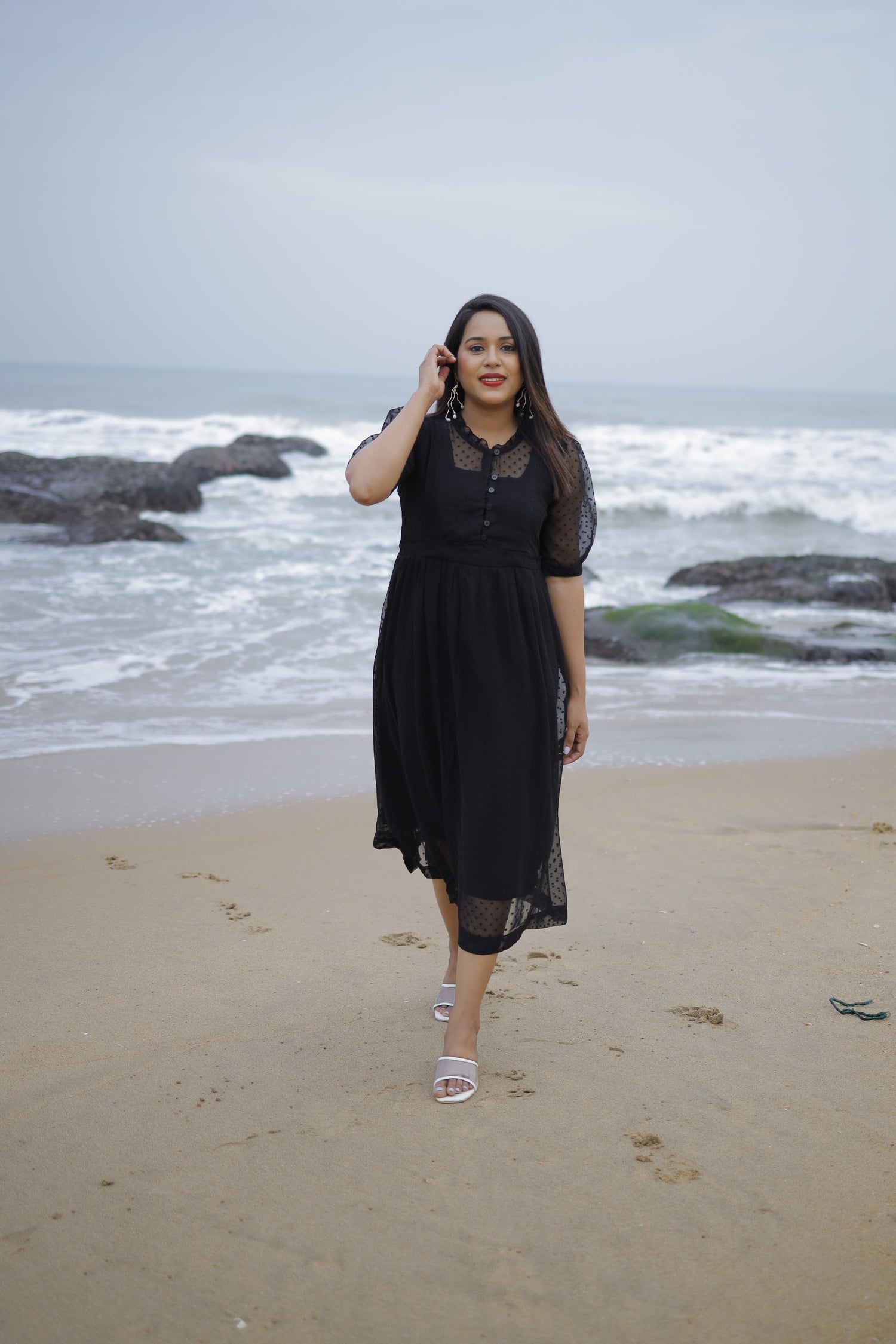 Lady in black Maternity Feeding Dress