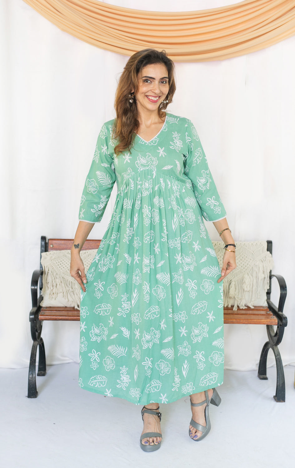 Greenish Maternity feeding Dress