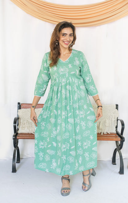 Greenish Maternity feeding Dress