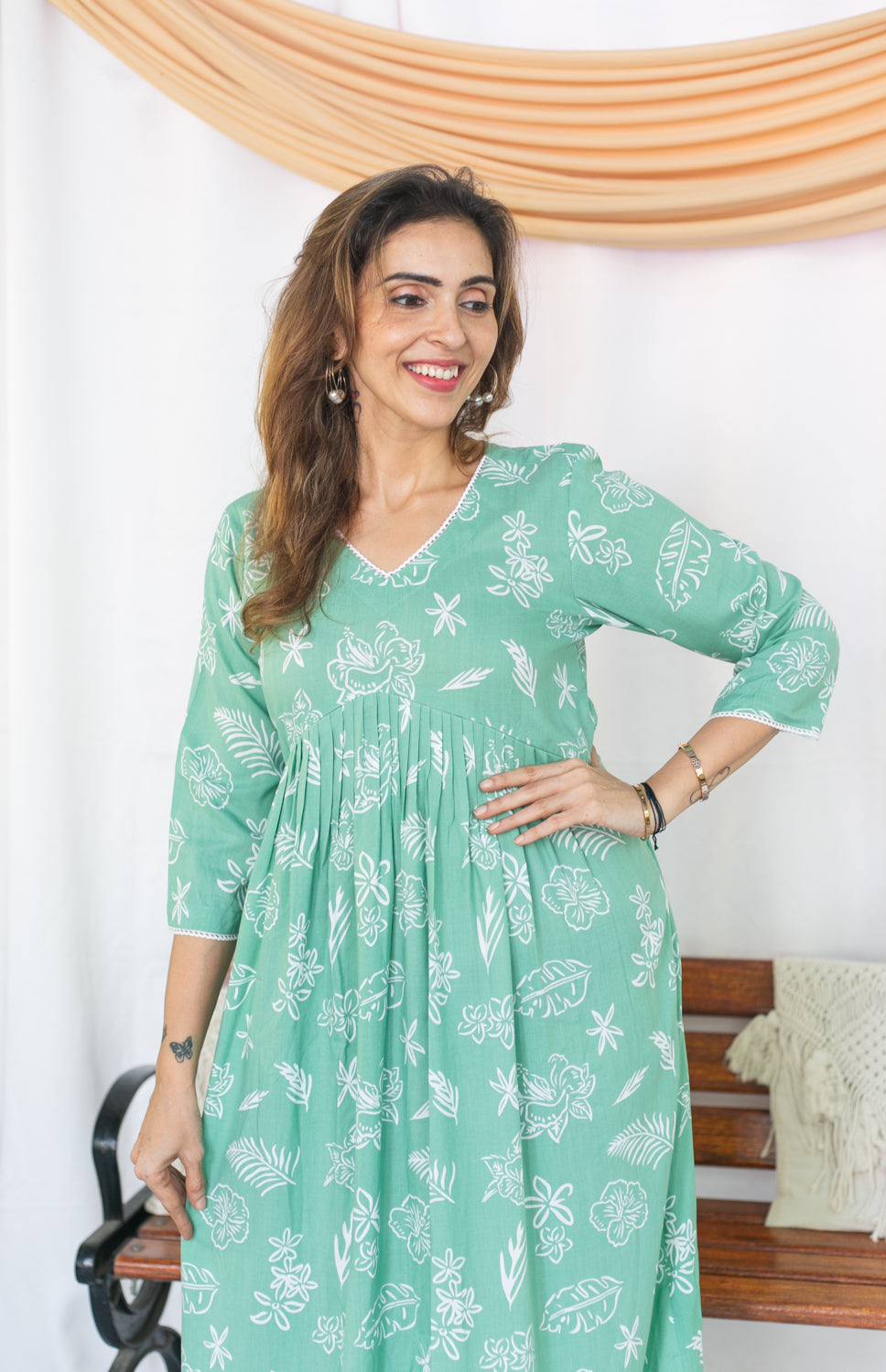 Greenish Maternity feeding Dress