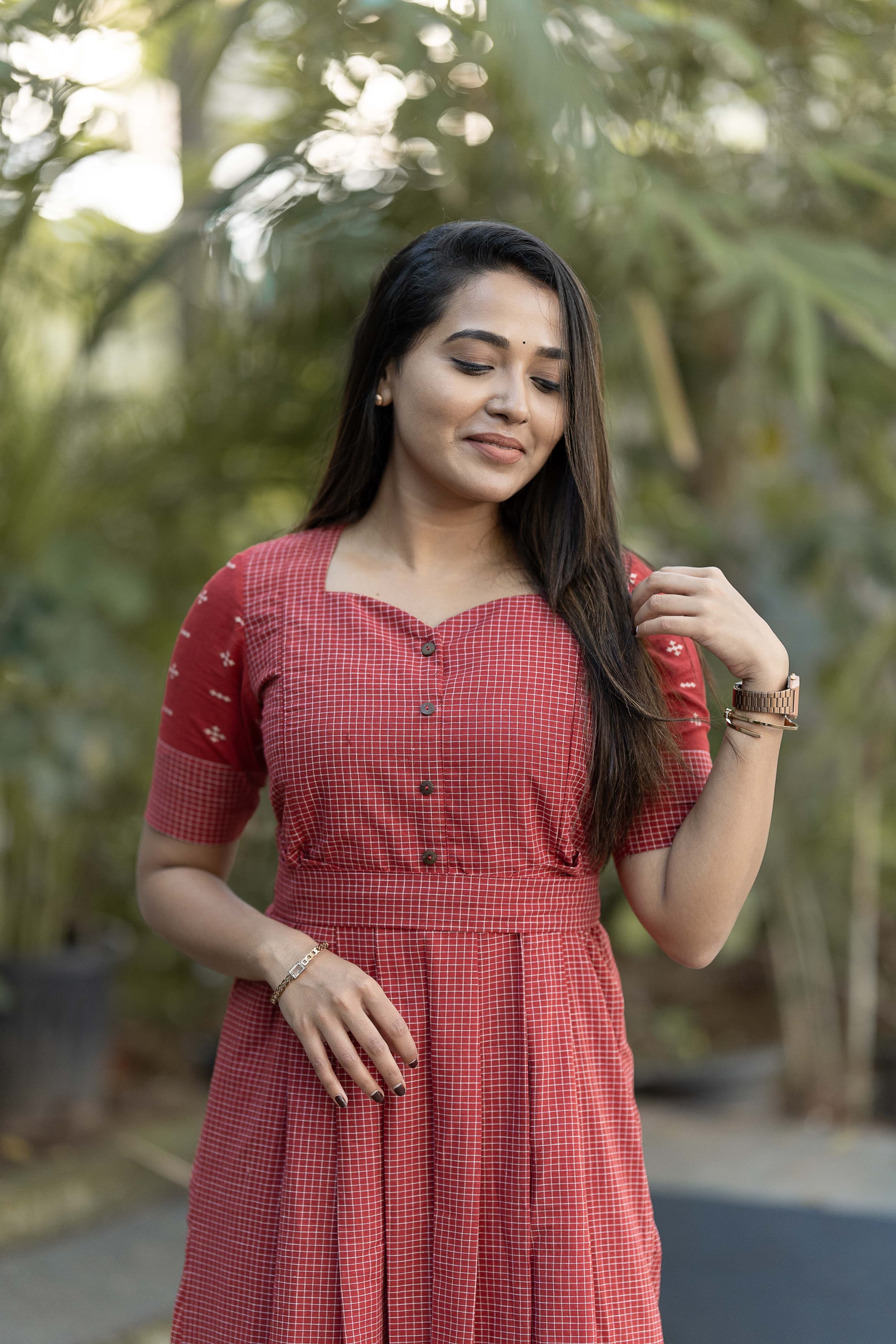 Checks On Red Maternity Feeding Dress